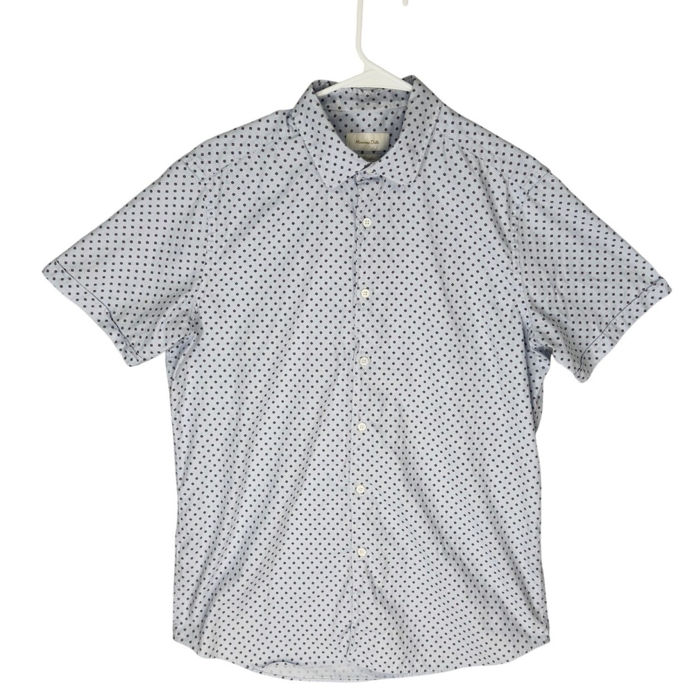 Massimo Dutti Button Down Shirt Mens Large Blue Geometric Print Excellent S/S